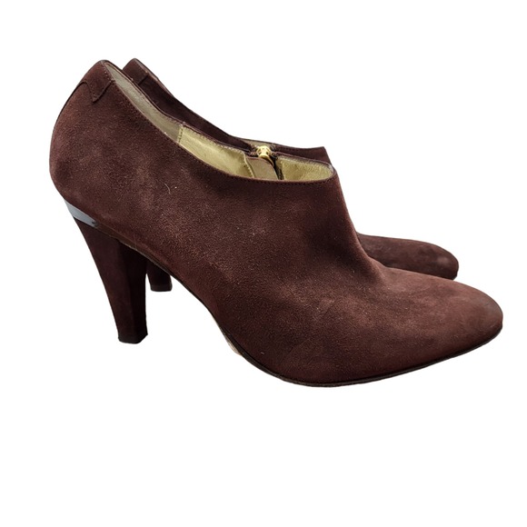 Taryn Rose Ankle Pump Heels Womens 39 U.S. 9.5 Brown Suede Leather Booties Italy - Picture 1 of 14
